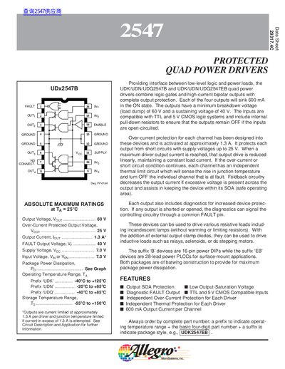 Allegro 2547 PROTECTED QUAD POWER DRIVERS Data Sheet - cover page