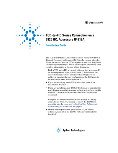 Agilent 6820 GC TCD-to-FID Series Connector Installation Guide - cover page