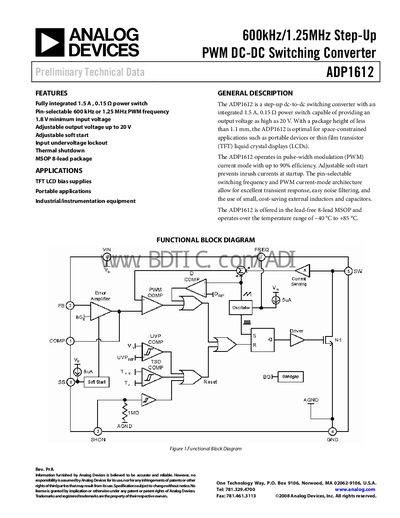 Analog Devices ADP1612 Step-Up DC-DC Converter Datasheet - cover page