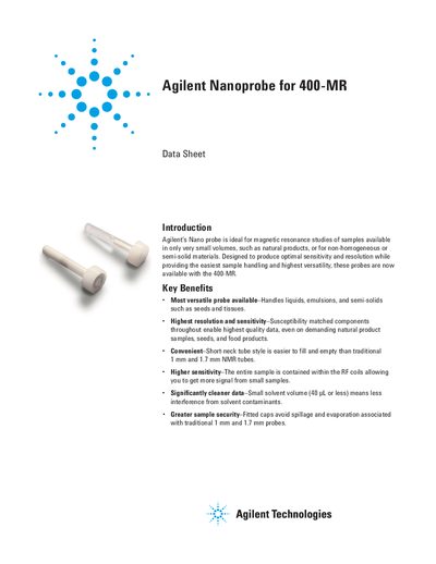 Agilent Nanoprobe for 400-MR Data Sheet - cover page