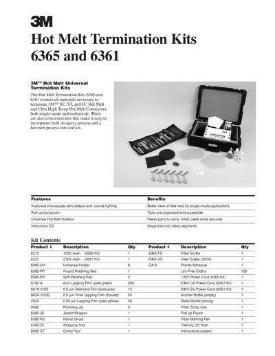 3M 6365/6361 Hot Melt Termination Kit Product Leaflet - cover page
