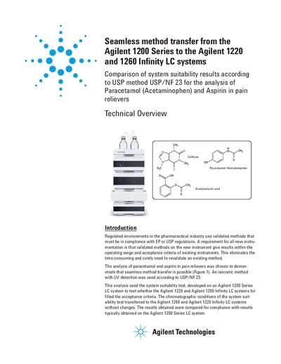 Agilent Seamless method transfer from the Agilent 1200 Series to the Agilent 1220 1260 Infinity LC systems Manual - cover page