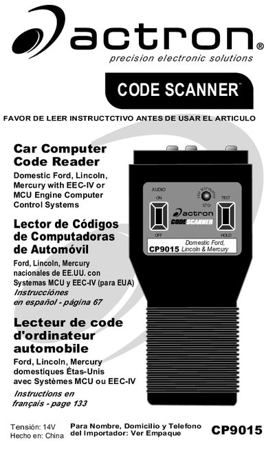 Actron CP9015 Code Scanner User Manual - cover page