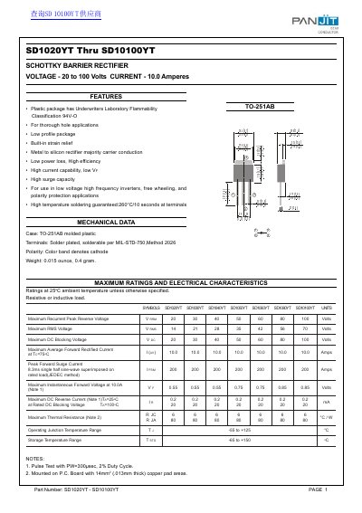 ZSiSD SD1020YT - SD10100YT Schottky Barrier Rectifier Datasheet - cover page