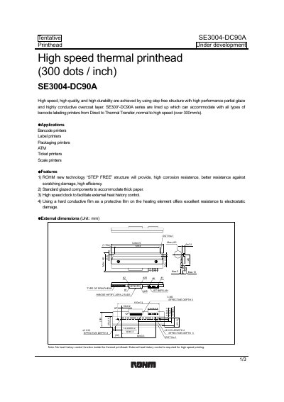 ROHM SE3004-DC90A Thermal Printhead Datasheet - cover page