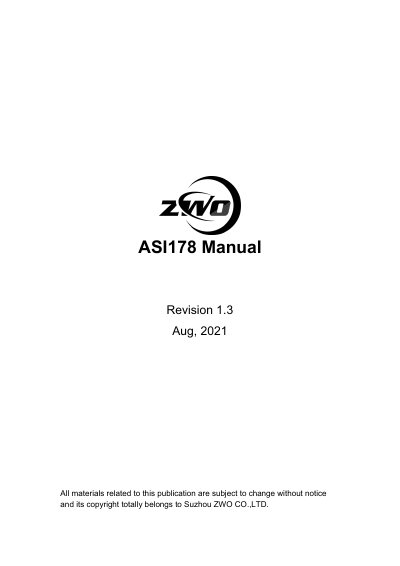 ZWO ASI178 Camera User Manual - cover page