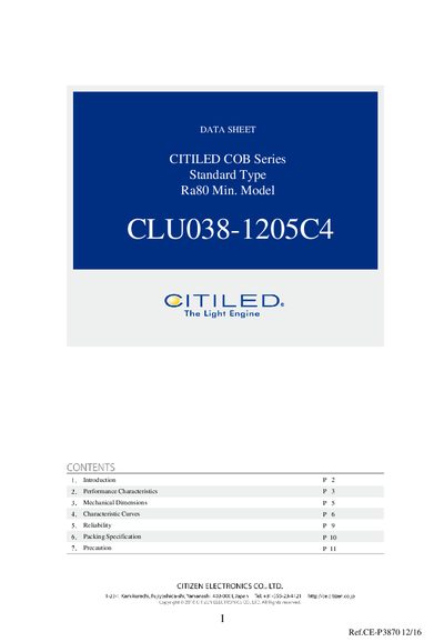 CITIZEN CLU038-1205C4 COB LED Datasheet - cover page