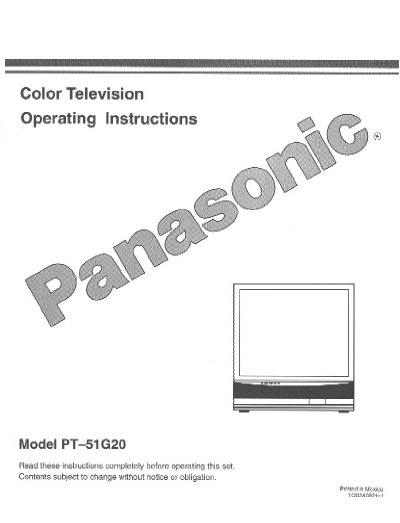 Panasonic PT-51G20 Color Television Operating Instructions - cover page