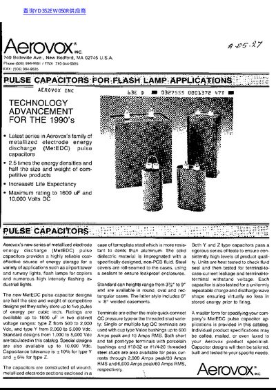 Aerovox Pulse Capacitors for Flash Lamp Applications Catalog - cover page