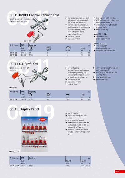 KNIPEX 00 11 02/03 Control Cabinet Keys Product Leaflet - cover page