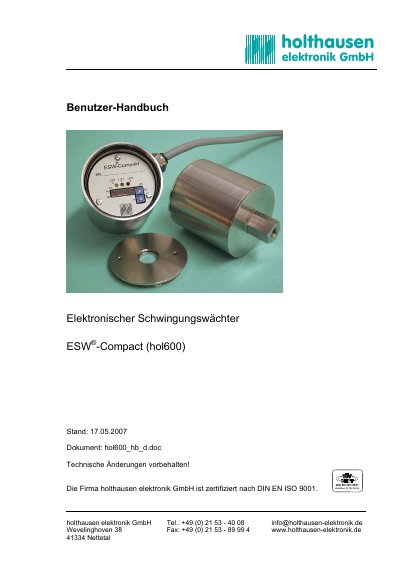 Holthausen Elektronik ESW-Compact (hol600) Vibration Watch User Manual - cover page