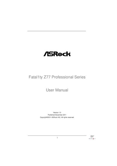 ASROCK Fatal1ty Z77 Professional Series Application Note - cover page