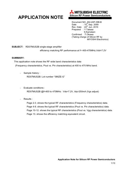 MITSUBISHI ELECTRIC AN-UHF-098-B Manual - cover page