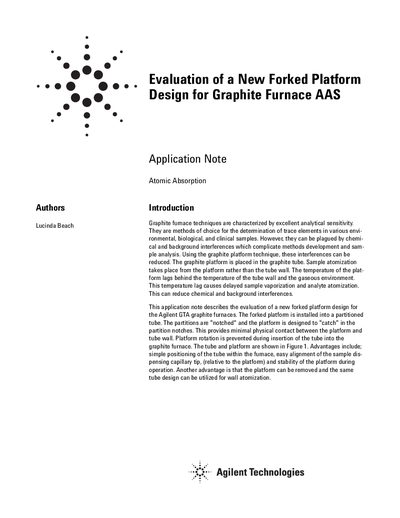 Agilent GTA Graphite Furnace Forked Platform Design Application Note - cover page
