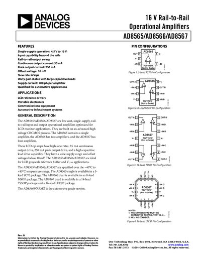 Analog Devices AD8565/AD8566/AD8567 Datasheet Rev G - cover page
