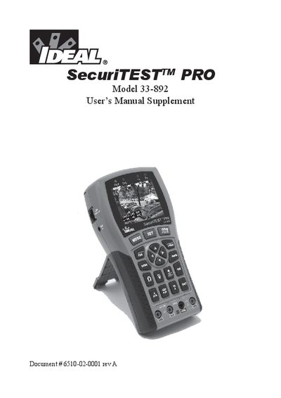 IDEAL SecuriTEST Model 33-892 User's Manual Supplement - cover page