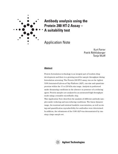Agilent 5100 Protein 200 HT-2 Assay Antibody Analysis Application Note - cover page