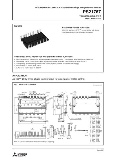 Mitsubishi PS21767 Intelligent Power Module Datasheet - cover page