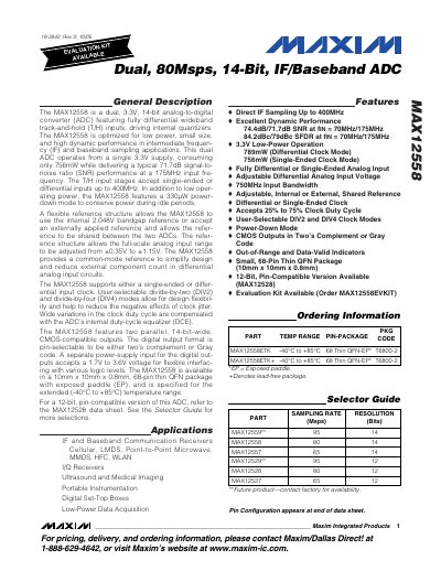 Maxim MAX12558 Dual 80 Msps 14‑Bit IF/Baseband ADC Datasheet - cover page