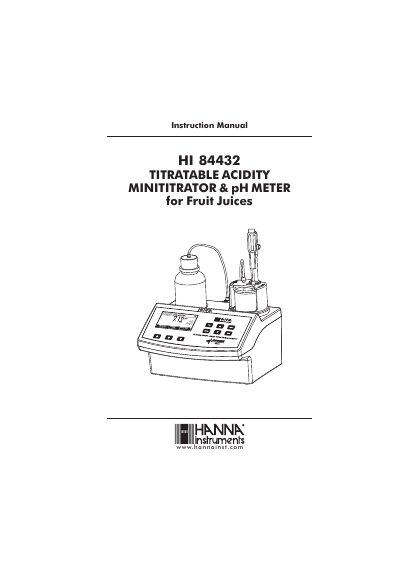 Hanna Instruments HI 84432 Titratable Acidity Minititrator Instruction Manual - cover page