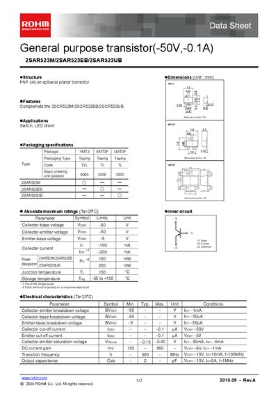ROHM 2SAR523M/2SAR523EB/2SAR523UB Datasheet - cover page