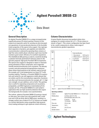 Agilent Poroshell 300SB-C3 Column Datasheet - cover page