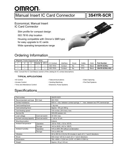 Omron 3S4YR-SCR Manual Insert IC Card Connector Datasheet - cover page