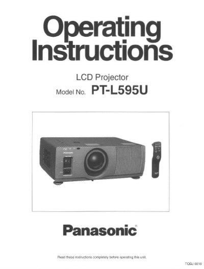 Panasonic PT-L595U LCD Projector Operating Instructions - cover page