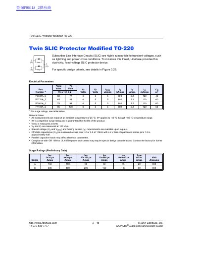 Littelfuse Twin SLIC Protector Modified TO-220 Data Sheet - cover page