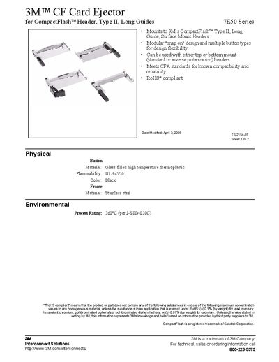 3M 7E50 CF Card Ejector Datasheet