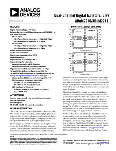 Analog Devices ADuM2210/ADuM2211 Datasheet - cover page