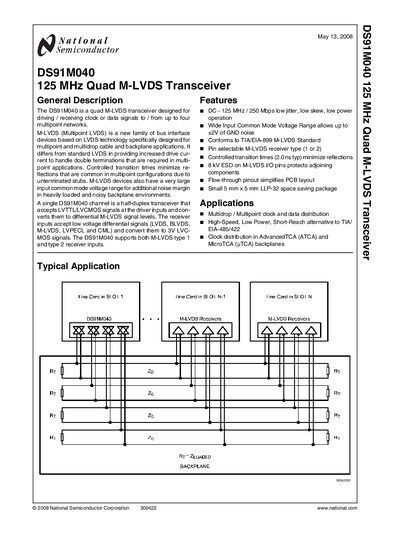 NATIONAL SEMICONDUCTOR -DS91M040 125 MHz Quad M-LVDS Transceiver handbook - cover page