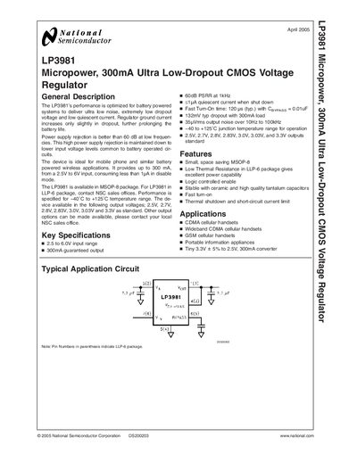 National Semiconductor LP3981 Datasheet - cover page