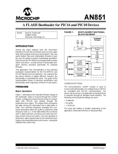 MICROCHIP AN851 A FLASH Bootloader for PIC16 PIC18 Devices handbook - cover page