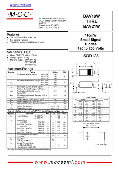 Micro Commercial Components BAV19W–BAV21W Diode Handbook - cover page