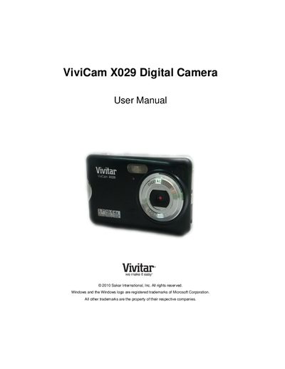 Vivitar ViviCam X029 Digital Camera User Manual - cover page