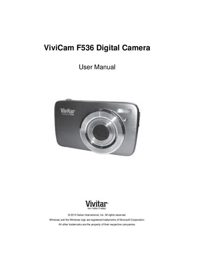 Vivitar ViviCam F536 Digital Camera User Manual - cover page