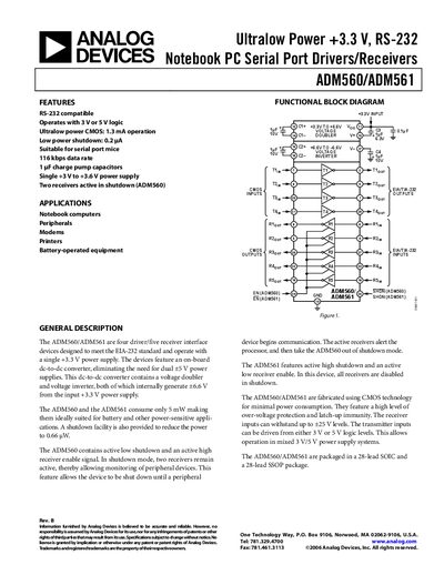 Analog Devices ADM560/ADM561 Datasheet