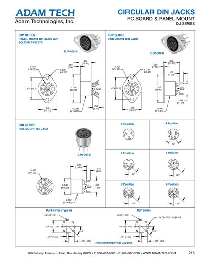 Adam Technologies DJ Series Circular DIN Jacks Product Datasheet - cover page