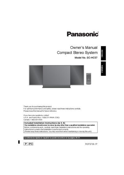Panasonic SC-HC57 Compact Stereo System Owner's Manual - cover page