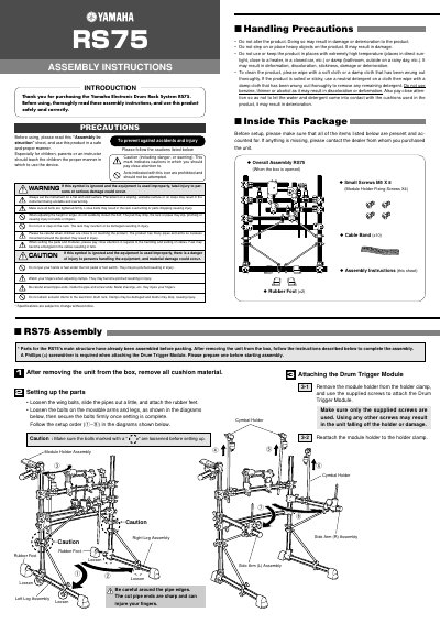 Yamaha RS75 Assembly Instructions - cover page