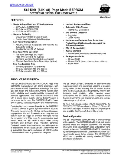 SST 512 Kbit (64K x8) Page-Mode EEPROM SST29EE512 SST29LE512 SST29VE512 handbook - cover page