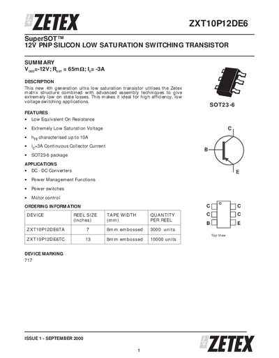 Zetex ZXT10P12DE6 Datasheet - cover page