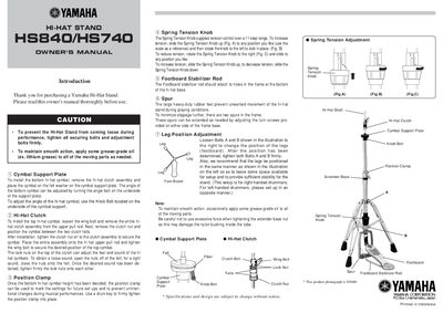 Yamaha HS740A Hi-Hat Stand Owner's Manual - cover page