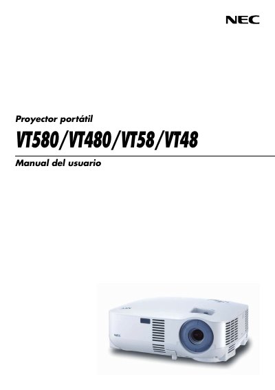 NEC VT580/VT480/VT58/VT48 Projector User Manual - cover page