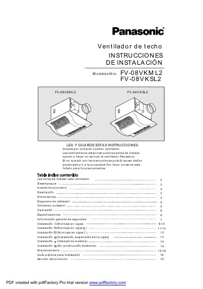 Panasonic FV-08VKML2/FV-08VKSL2 Ventilating Fan Installation Instructions - cover page