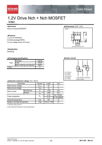 ROHM VT6K1 Datasheet - cover page