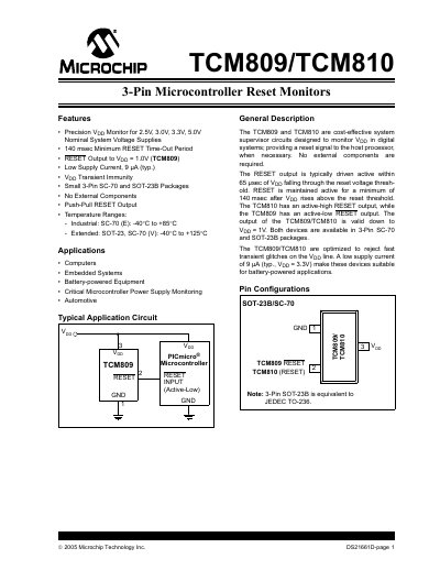Microchip TCM809/TCM810 Datasheet - cover page