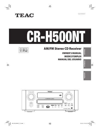 TEAC CR-HS00NT AM/FM Stereo CD Receiver Owner's Manual - cover page