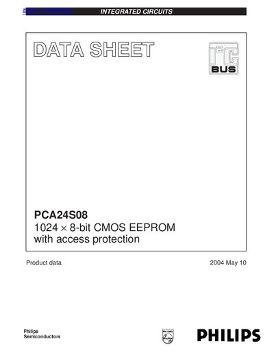 Philips PCA24S08 1024‑x‑8‑bit CMOS EEPROM Data Sheet - cover page